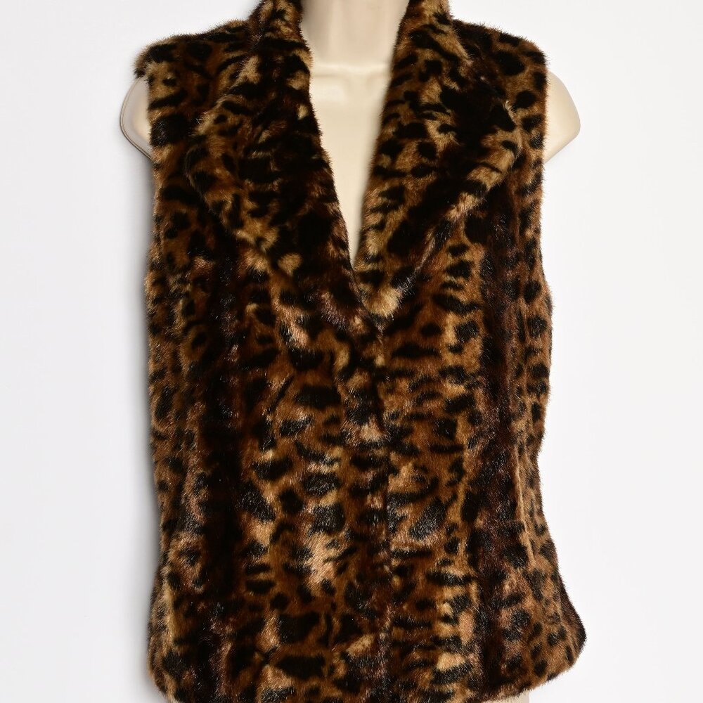 CALVIN KLEIN Rich Brown & Black Faux Fur Sleeveless Vest with Pockets - Large - Picture 5 of 7